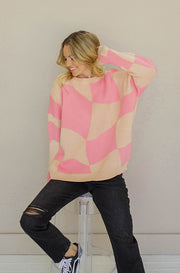 Taking Over Pink/Peach Checkerboard Sweater - FINAL FEW
