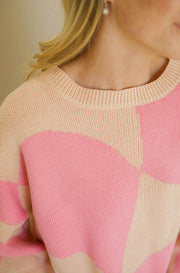 Taking Over Pink/Peach Checkerboard Sweater