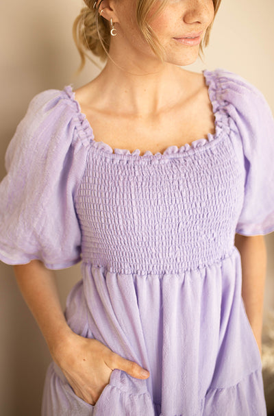 Jamie Lavender Puff Sleeve Midi Dress - Maternity Friendly - FINAL SALE