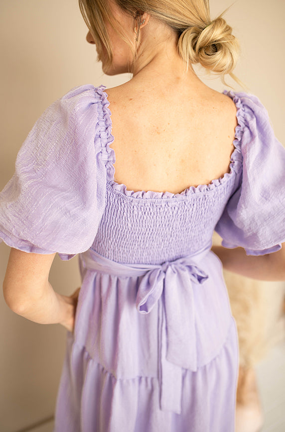 Jamie Lavender Puff Sleeve Midi Dress - Maternity Friendly - FINAL SALE