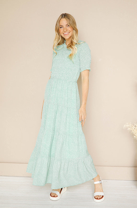 Brielle Smocked Sage Floral Dress - FINAL SALE