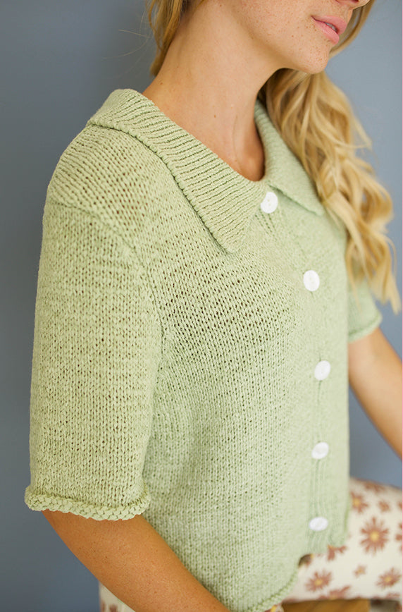 School's In Sage Button Front Top