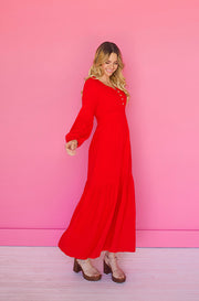 Abbie Red Waffle Maxi Dress - DM Exclusive- Nursing Friendly- restocked