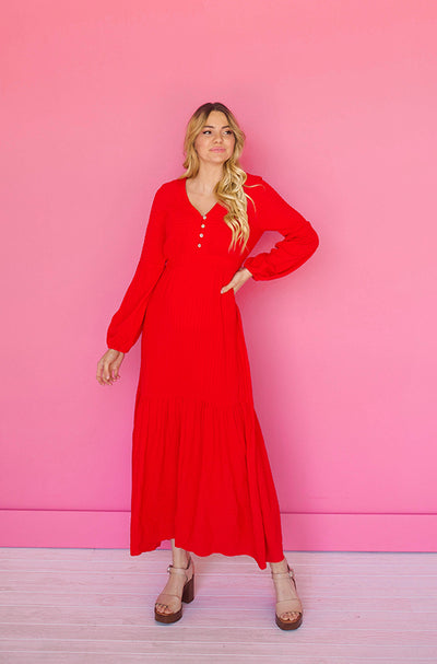 Abbie Red Waffle Maxi Dress - DM Exclusive - FINAL SALE