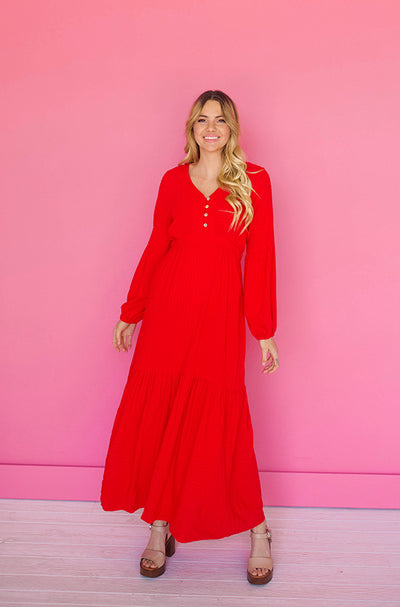 Abbie Red Waffle Maxi Dress - DM Exclusive - Restocked