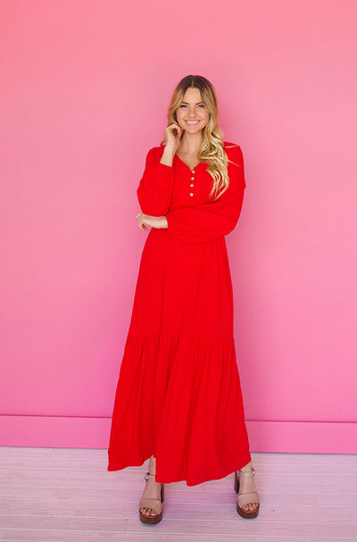 Abbie Red Waffle Maxi Dress - DM Exclusive - FINAL SALE