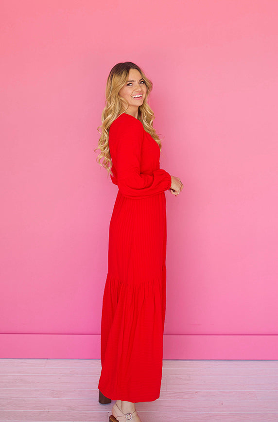 Abbie Red Waffle Maxi Dress - DM Exclusive - Nursing Friendly - Maternity Friendly - Restocked