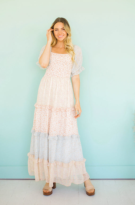 Callie Multi Ivory Floral Tiered Dress - FINAL SALE