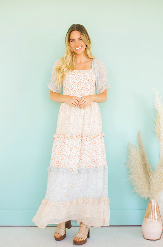 Callie Multi Ivory Floral Tiered Dress - FINAL SALE
