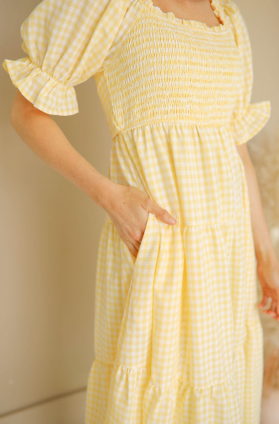 Jamie Sunshine Yellow Gingham Midi Dress - FINAL FEW-FINAL SALE