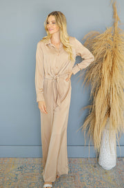 Madeline Taupe Satin Jumpsuit - Nursing Friendly - FINAL SALE