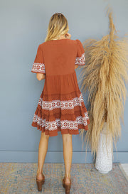 Arabella Mocha Embroidered Midi Dress - FINAL SALE