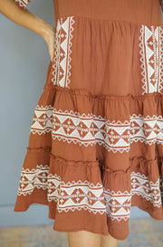 Arabella Mocha Embroidered Midi Dress - FINAL SALE