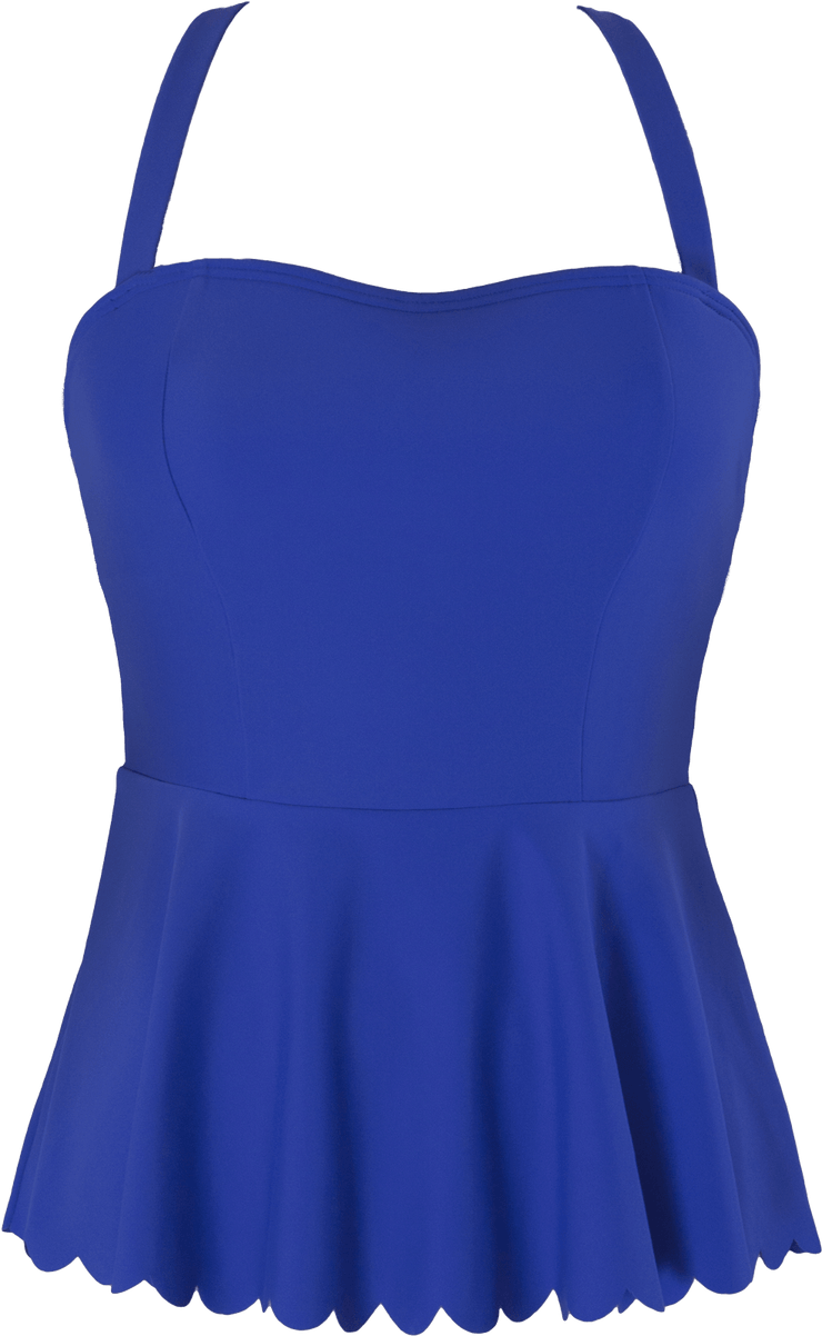 Scalloped Peplum Tankini - Royal Blue - DM Fashion