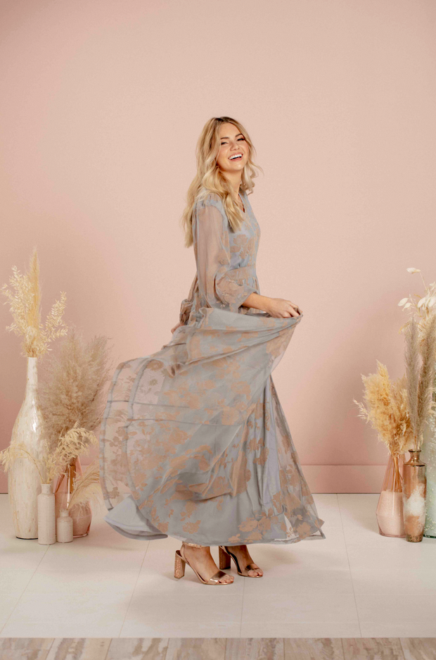 Adoria Blue Mist Floral Velvet Maxi - DM Exclusive
