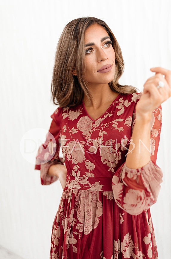 Adoria Burgundy Floral Velvet Maxi - DM Exclusive - Restocked - Maternity Friendly