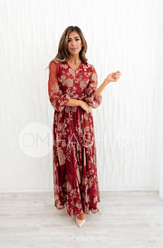 Adoria Burgundy Floral Velvet Maxi - DM Exclusive - Restocked - Maternity Friendly