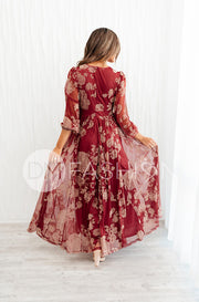 Adoria Burgundy Floral Velvet Maxi - DM Exclusive- Restocked