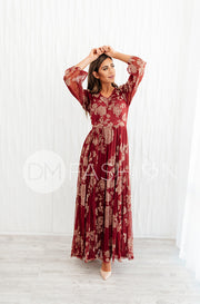 Adoria Burgundy Floral Velvet Maxi - DM Exclusive - Restocked