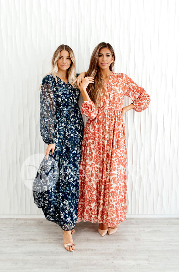 Chanel Autumn Floral Gold Stripe Maxi - DM Exclusive- Nursing Friendly- Maternity Friendly- FINAL FEW