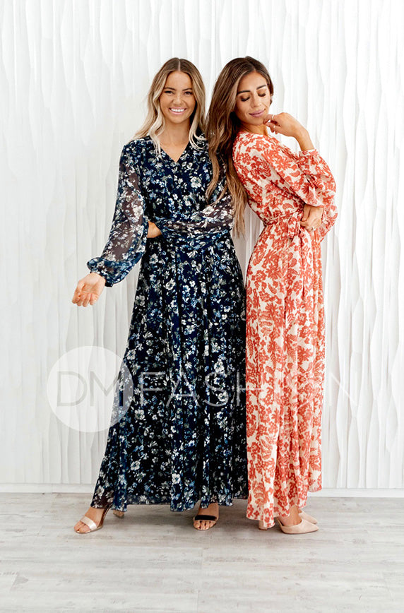 Chanel Autumn Floral Gold Stripe Maxi - DM Exclusive- Nursing Friendly- Maternity Friendly- FINAL FEW