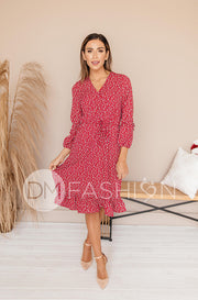 Sansa Red Floral Ruffle Wrap Dress - Maternity Friendly - Nursing Friendly - FINAL SALE