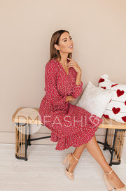 Sansa Red Floral Ruffle Wrap Dress - Maternity Friendly - Nursing Friendly - FINAL SALE