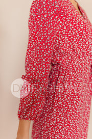 Sansa Red Floral Ruffle Wrap Dress - Maternity Friendly - Nursing Friendly - FINAL SALE