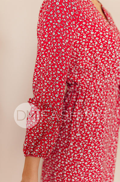 Sansa Red Floral Ruffle Wrap Dress - Maternity Friendly - Nursing Friendly - FINAL SALE - FINAL FEW