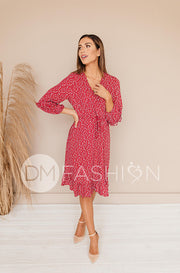 Sansa Red Floral Ruffle Wrap Dress - Maternity Friendly - Nursing Friendly - FINAL SALE