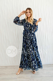 Chanel Winter Floral Gold Stripe Maxi - DM Exclusive - Nursing Friendly - Maternity Friendly
