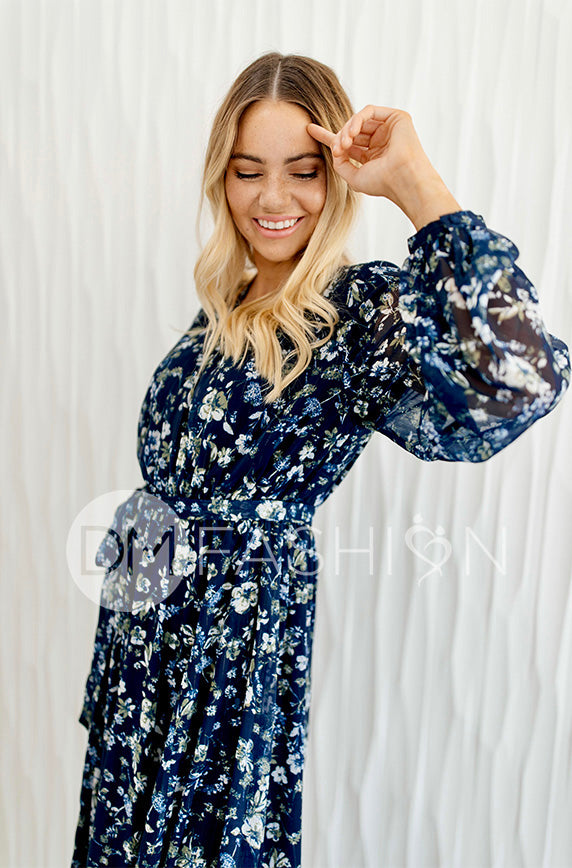 Chanel Winter Floral Gold Stripe Maxi - DM Exclusive - Nursing Friendly - Maternity Friendly
