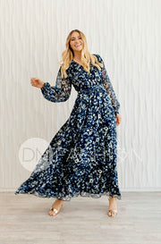 Chanel Winter Floral Gold Stripe Maxi - DM Exclusive - Nursing Friendly - Maternity Friendly