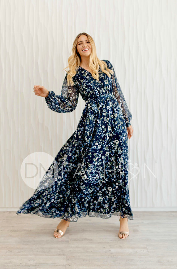 Chanel Winter Floral Gold Stripe Maxi - DM Exclusive - Nursing Friendly - Maternity Friendly