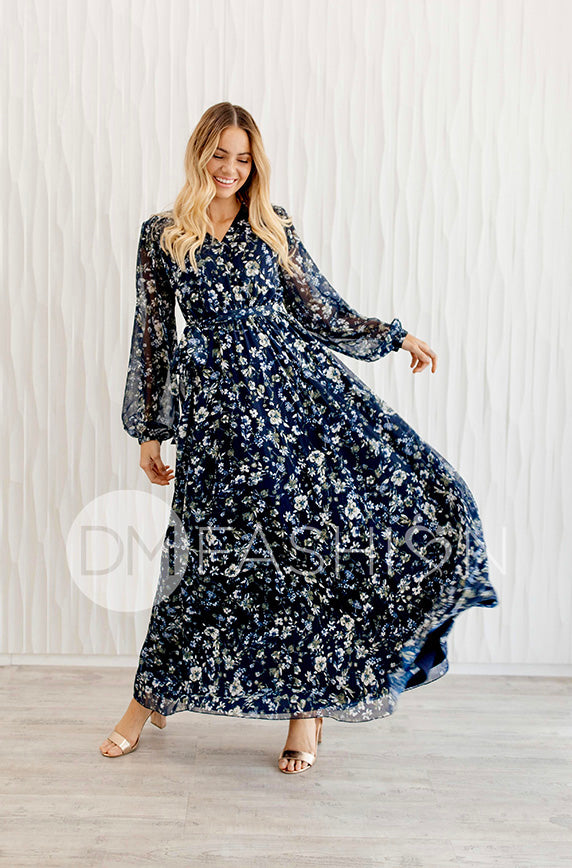 Chanel Winter Floral Gold Stripe Maxi - DM Exclusive - Nursing Friendly - Maternity Friendly