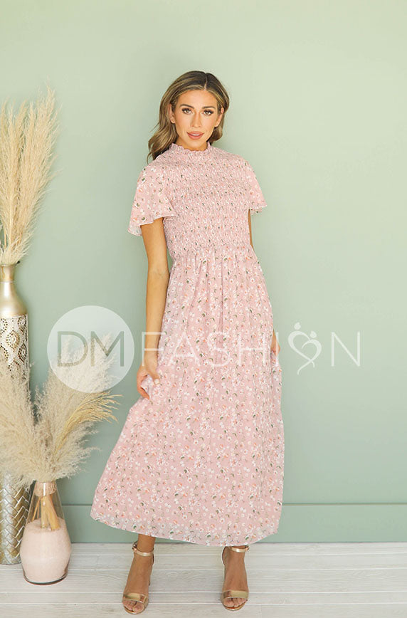Gigi Pink Floral Smocked Maxi Dress - DM Exclusive - Maternity Friendly - FINAL SALE - FINAL FEW