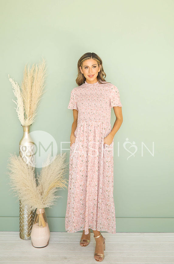 Gigi Pink Floral Smocked Maxi Dress - DM Exclusive - Maternity Friendly - FINAL SALE