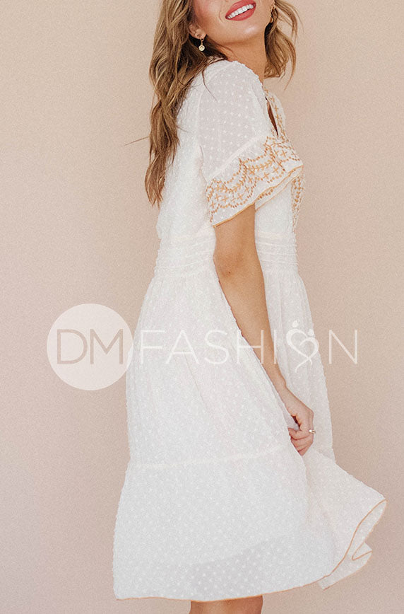 Connie Cream Swiss Dot Embroidery Dress - DM Exclusive - FINAL SALE