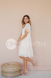 Connie Cream Swiss Dot Embroidery Dress - DM Exclusive - FINAL SALE