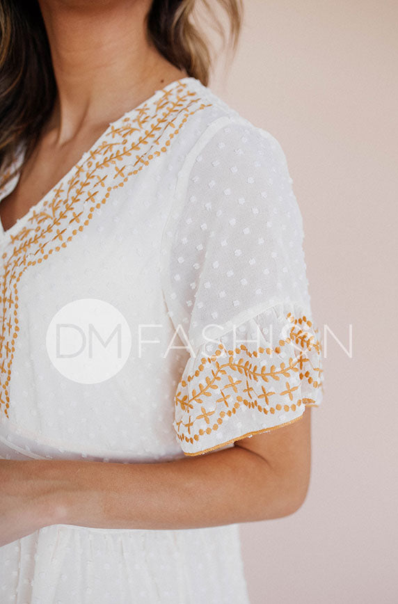 Connie Cream Swiss Dot Embroidery Dress - DM Exclusive - Restocked