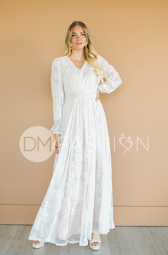 Adoria White/Nude Floral Velvet Maxi - DM Exclusive - Maternity Friendly