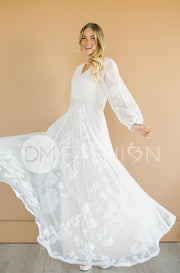 Adoria White/Nude Floral Velvet Maxi - DM Exclusive - Maternity Friendly