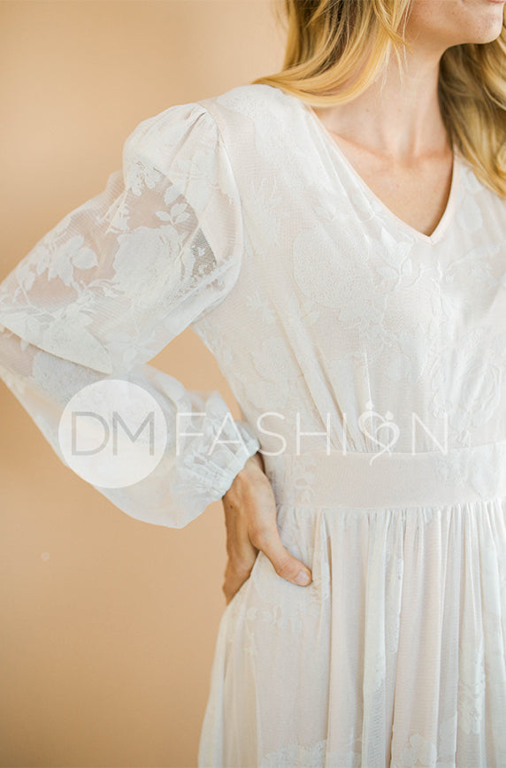 Adoria White/Nude Floral Velvet Maxi - DM Exclusive - Maternity Friendly