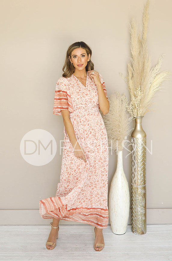 Dion Gold Coral Wrap Maxi Dress – DM Exclusive