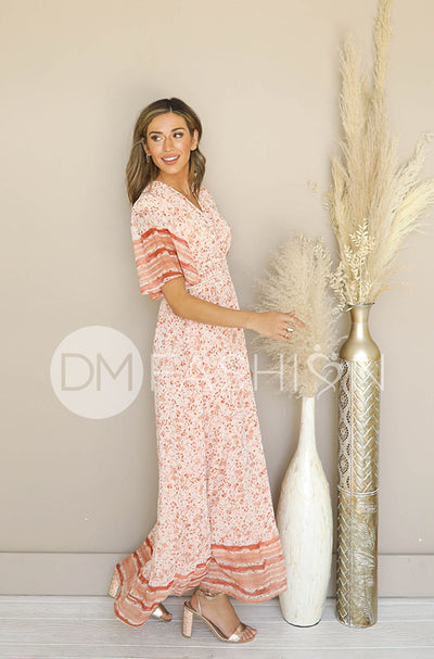 Dion Gold Coral Wrap Maxi Dress – DM Exclusive - Nursing Friendly - Maternity Friendly - FINAL SALE