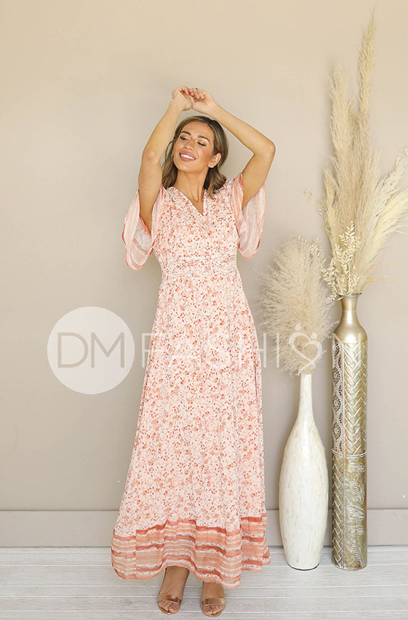 Dion Gold Coral Wrap Maxi Dress – DM Exclusive - Nursing Friendly - Maternity Friendly - FINAL SALE