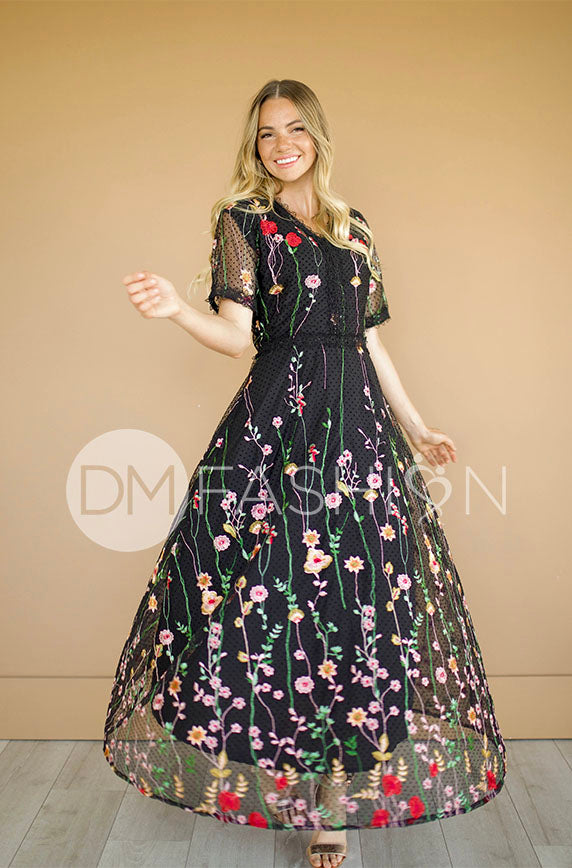 Diana Embroidered Black Floral Dress DM Exclusive DM Fashion