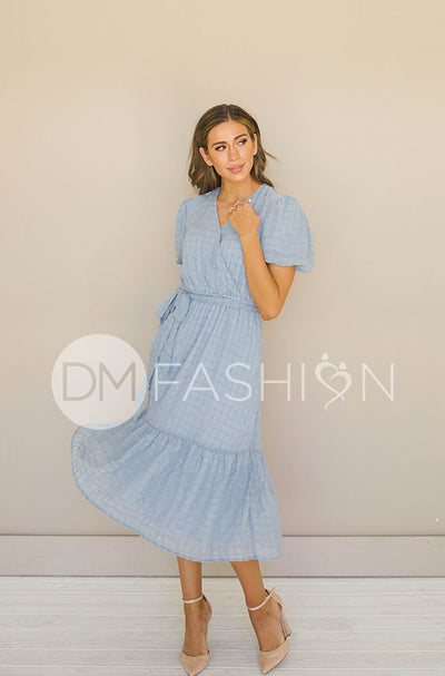 Tara Blue Wrap Dress – DM Exclusive – Nursing Friendly- FINAL FEW