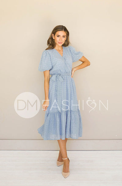 Tara Blue Wrap Dress – DM Exclusive – Nursing Friendly- FINAL FEW