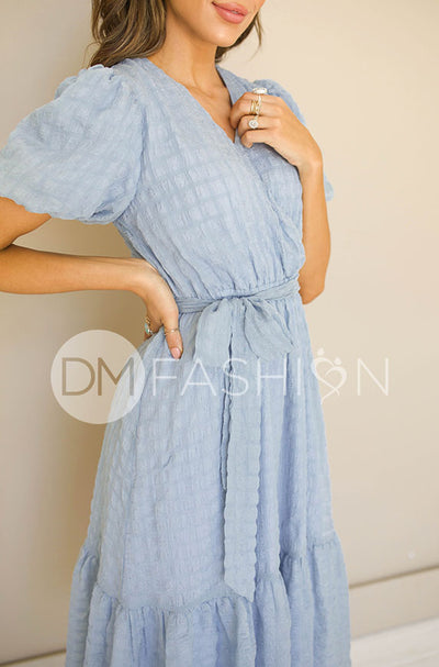 Tara Blue Wrap Dress – DM Exclusive – Nursing Friendly- FINAL FEW